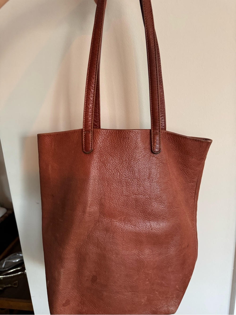 BAGGU Rare Milled Leather Chestnut Brown Shoulder Tote Bag